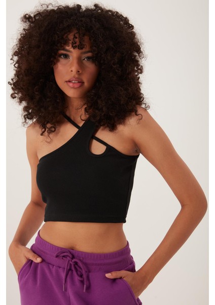 Kadın Askılı Crop Kaşkorse Siyah
