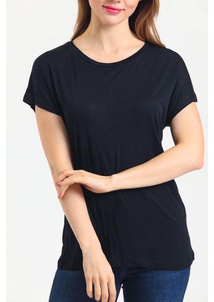 Kadın Bambu Kumaş Bisiklet Yaka T-Shirt Siyah modelleri