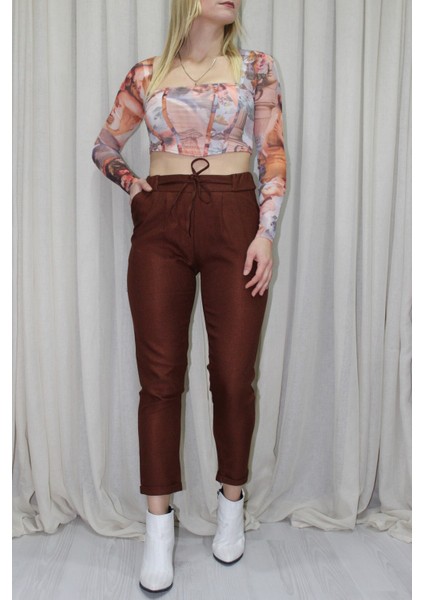 Duble Paça Yün Efekt Pantolon Taba - 1362 fiyatları