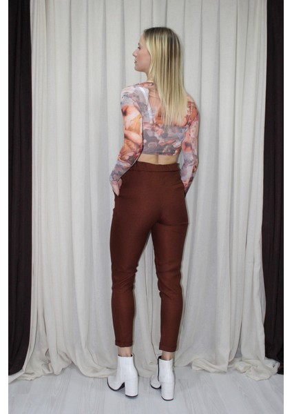 Duble Paça Yün Efekt Pantolon Taba - 1362 modelleri