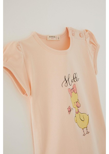 Kız Çocuk Tişört Süslü Fiyonklu Ördek Baskılı 1-4 Yaş, Pudra modelleri