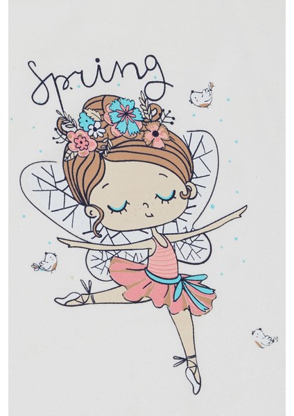 Kız Çocuk Tişört Bahar Temalı Balerin Kız Baskılı 1.5-5 Yaş, Beyaz fırsatları