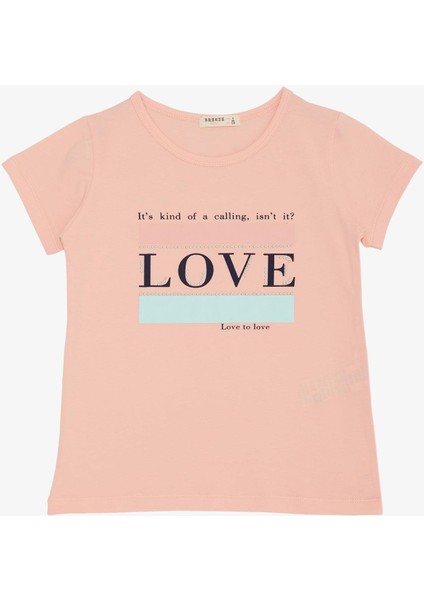 Kız Çocuk Tişört Yazı Baskılı Taşlı 8-14 Yaş, Pembe