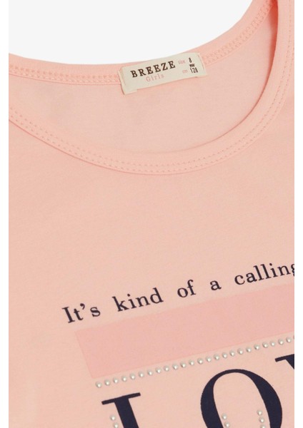 Kız Çocuk Tişört Yazı Baskılı Taşlı 8-14 Yaş, Pembe modelleri