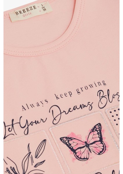 Kız Çocuk Tişört Kolları Güpür Nakışlı Kelebek Baskılı 1.5-5 Yaş, Pembe modelleri