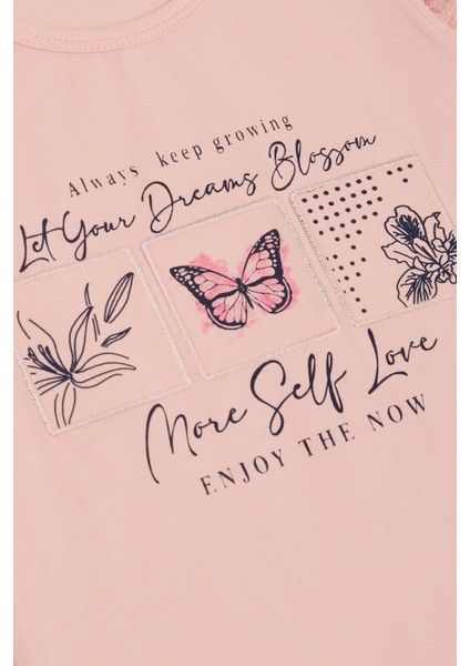 Kız Çocuk Tişört Kolları Güpür Nakışlı Kelebek Baskılı 1.5-5 Yaş, Pembe fırsatları