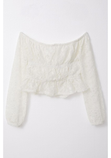 Kız Çocuk Uzun Kollu Dantelli Crop Bluz 9-14 Yaş, Ekru fiyatları