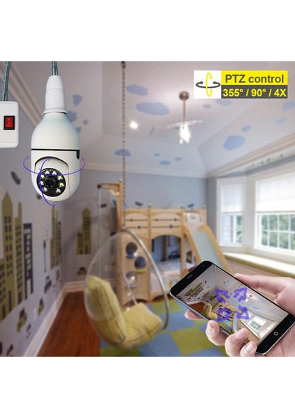 Gece Görüşlü 360 Derece LED Işık 1080P Wifi Kamera Kablosuz Panoramik Ev Güvenlik Balıkgözü Ampul Lamba Ip Kamera + 32GB Hafıza Kartı