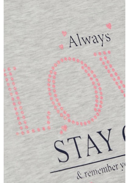 Kız Çocuk Tişört Sevgi Temalı Simli Yazı Baskılı 6-12 Yaş, Açık Gri Melanj fırsatları