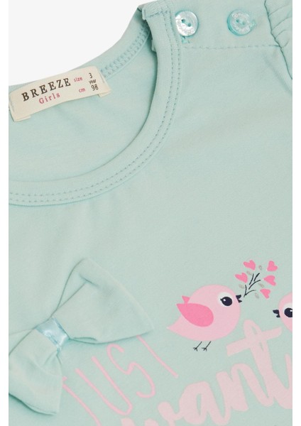 Kız Çocuk Tişört Sevimli Kuş Baskılı Kalpli 1-4 Yaş, Su Yeşili modelleri
