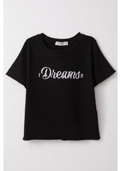 Kız Çocuk Tişört Yazı Baskılı 8-14 Yaş, Siyah