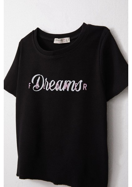 Kız Çocuk Tişört Yazı Baskılı 8-14 Yaş, Siyah modelleri