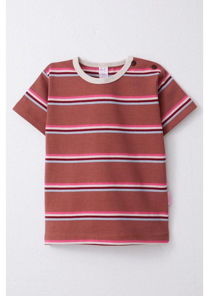 Kız Çocuk Tişört Patlı Çizgili 1-4 Yaş, Kiremit