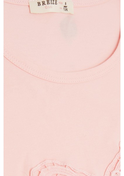 Kız Çocuk Tişört Kalp Çiçek Nakışlı 4-8 Yaş, Pembe modelleri