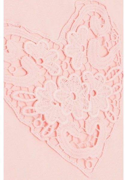 Kız Çocuk Tişört Kalp Çiçek Nakışlı 4-8 Yaş, Pembe fırsatları