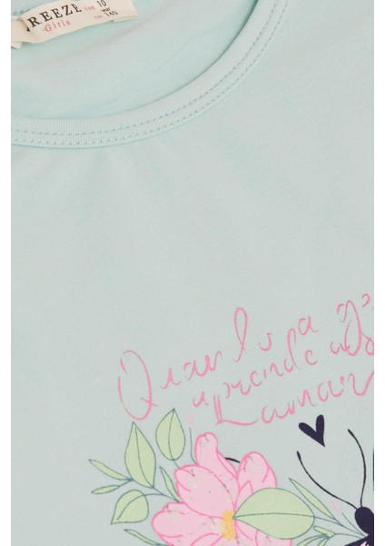 Kız Çocuk Tişört Kelebek Baskılı 10-16 Yaş, Su Yeşili modelleri