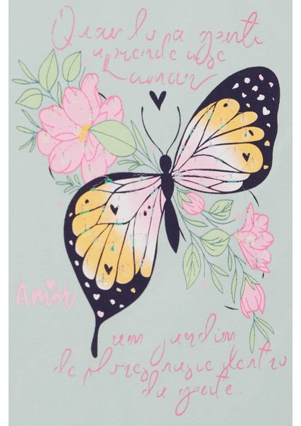 Kız Çocuk Tişört Kelebek Baskılı 10-16 Yaş, Su Yeşili fırsatları