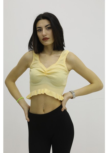 Bel Lastikli Triko Bluz Hardal - P-019708 fiyatları