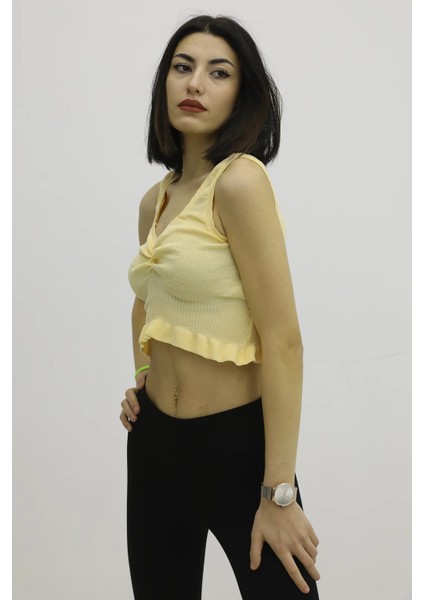 Bel Lastikli Triko Bluz Hardal - P-019708 modelleri