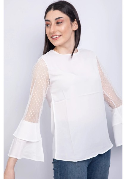 Bisiklet Yaka Bluz Ekru - P-018626 fiyatları