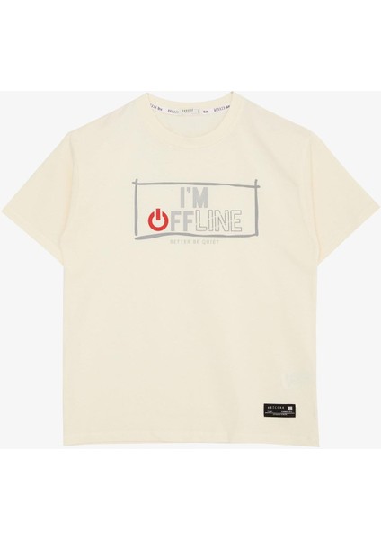 Erkek Çocuk Tişört Offline / Çevrimdışı Yazı Baskılı 9-14 Yaş, Krem