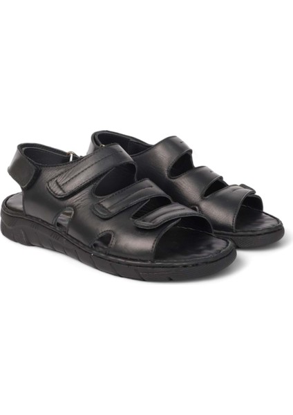 2040 Masaj Tabanlı Deri Tam Anatomik Erkek Sandalet - NKT02040-SIYAH-46