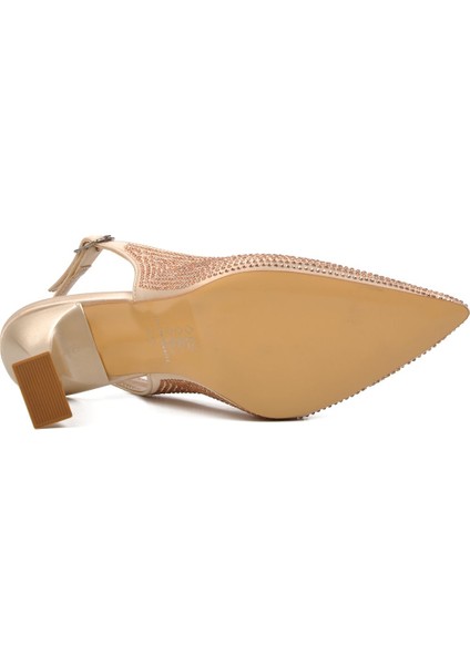 181 Kadın Sivri Burun Taşlı Kadeh Ökçe Abiye Ayakkabı Ten fırsatları