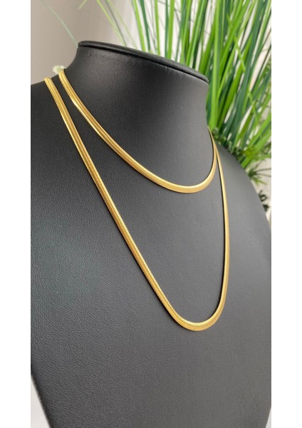 Altın / Gold Renk 80 cm Italyan Ezme Zincir Çelik Kolye
