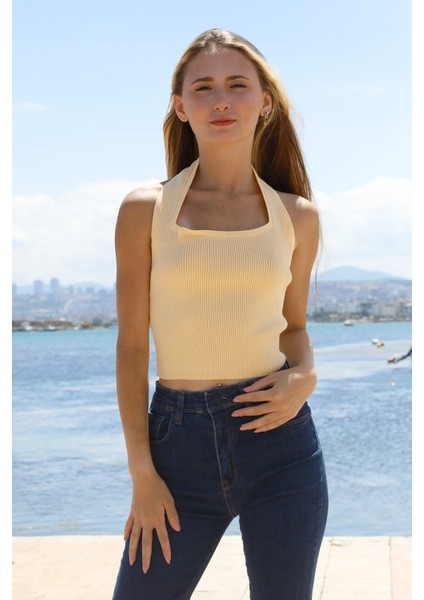 Boyun Geçirmeli Triko Büstiyer Somon - P-019915 modelleri