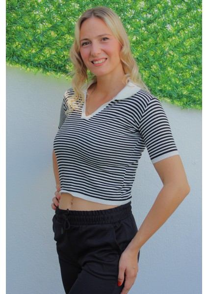 Polo Yaka Çizgili Tişört Siyah - 140.055 fiyatları