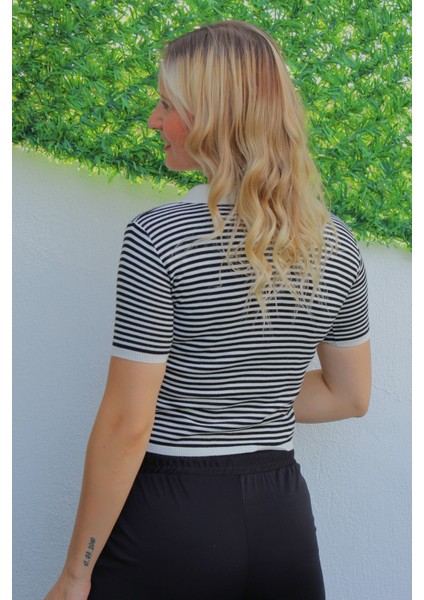 Polo Yaka Çizgili Tişört Siyah - 140.055 modelleri