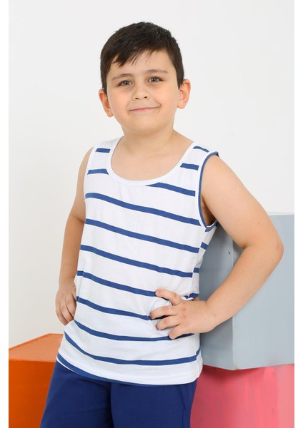 Erkek Çocuk Sıfır Kol Şortlu Beyaz Penye Pijama Takımı 20435