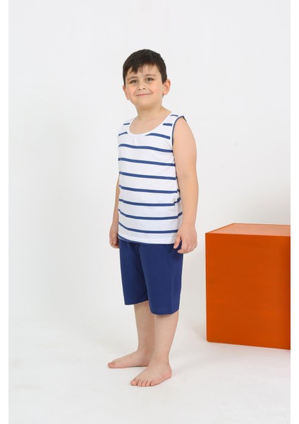 Erkek Çocuk Sıfır Kol Şortlu Beyaz Penye Pijama Takımı 20435
