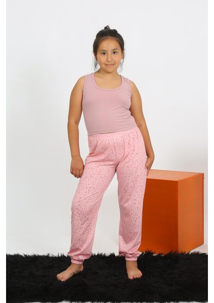 Kız Çocuk Sıfır Kol Gül Kurusu Penye Pijama Takım 20433 indirimleri