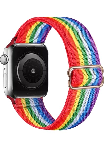 FirstModel Firstmodel Apple Watch 38MM / 40MM/ 41 mm (Seriler /se ile Uyumlu) Örgü Tokalı Bant Kordon Gökkuşağı