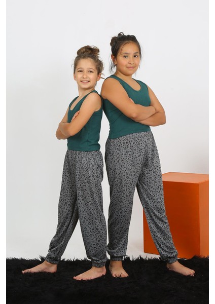Kız Çocuk Sıfır Kol Zümrüt Yeşili Penye Pijama Takım 20433 modelleri