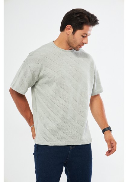 Ajurlu Gri Oversize Bol Kalıp Basic T-Shirt