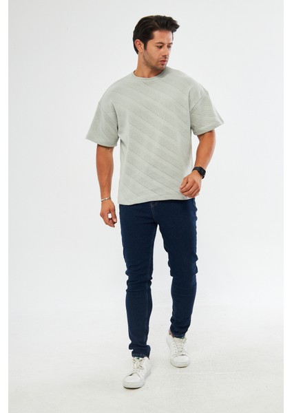 Ajurlu Gri Oversize Bol Kalıp Basic T-Shirt modelleri