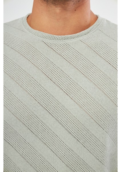 Ajurlu Gri Oversize Bol Kalıp Basic T-Shirt
