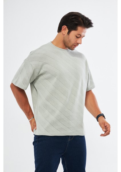 Ajurlu Gri Oversize Bol Kalıp Basic T-Shirt