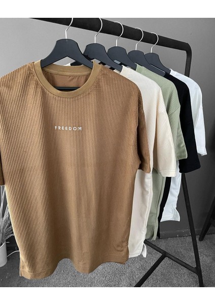 A&O Style Erkek Mint Bisiklet Yaka Nakışlı Oversize T-Shirt