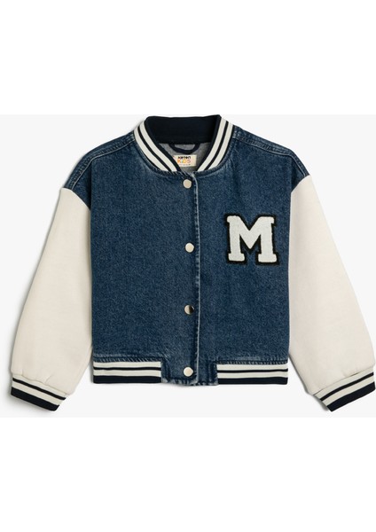 Bomber Ceket Aplike Detaylı Yuvarlak Yaka