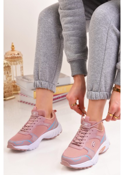 Günlük Kadın Sneaker Spor Ayakkabı Desenli Hafif Yüksek Taban Bağcıklı 001