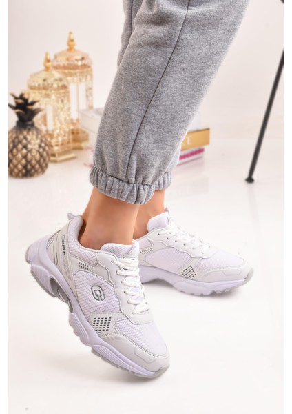 Günlük Kadın Sneaker Spor Ayakkabı Desenli Hafif Yüksek Taban Bağcıklı 001