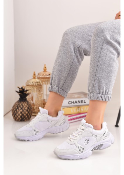 Günlük Kadın Sneaker Spor Ayakkabı Desenli Hafif Yüksek Taban Bağcıklı 001