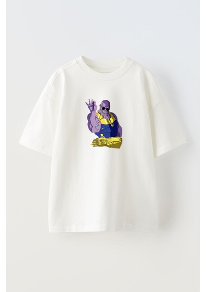 Unisex Infinity Noodles Tasarım Baskılı Pamuk Beyaz Oversize T-Shirt