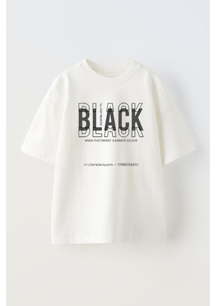 Unisex Black Tasarım Baskılı Pamuk Beyaz Oversize T-Shirt