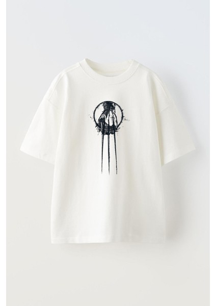 Unisex Wolverine Bıcak Tasarım Baskılı Pamuk Beyaz Oversize T-Shirt