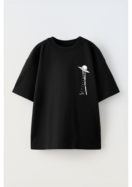 Unisex Anime Şapka Kılıçlar Tasarım Baskılı Pamuk Sıyah Oversize T-Shirt
