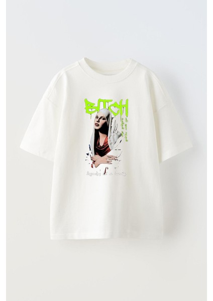 Unisex Turbanlı Girl Tasarım Baskılı Pamuk Beyaz Oversize T-Shirt